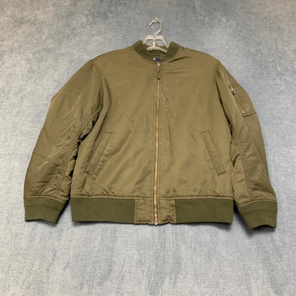 Uniqlo Bomber Jacket Kids 150 11-Y12 Olive Green Lined MA-1 Blouson Full Zip